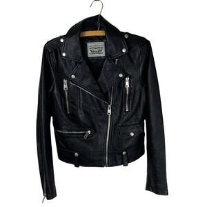 Levis Black Moto Jacket Size S Vegan Leather Biker Cropped